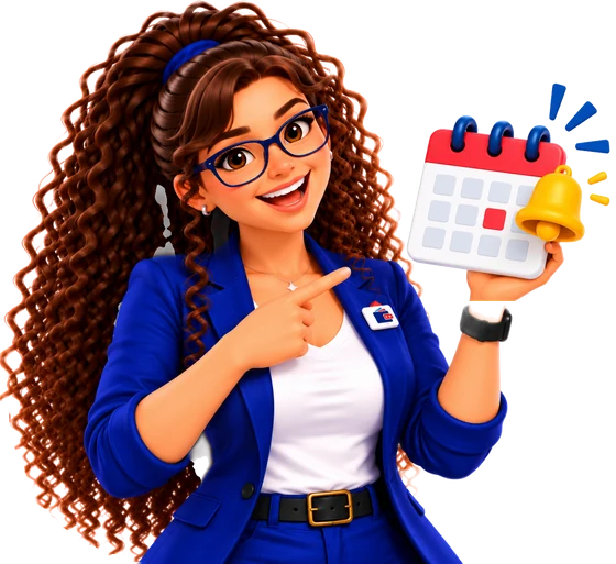 Elpis segurando um calendário com um sino de lembrete